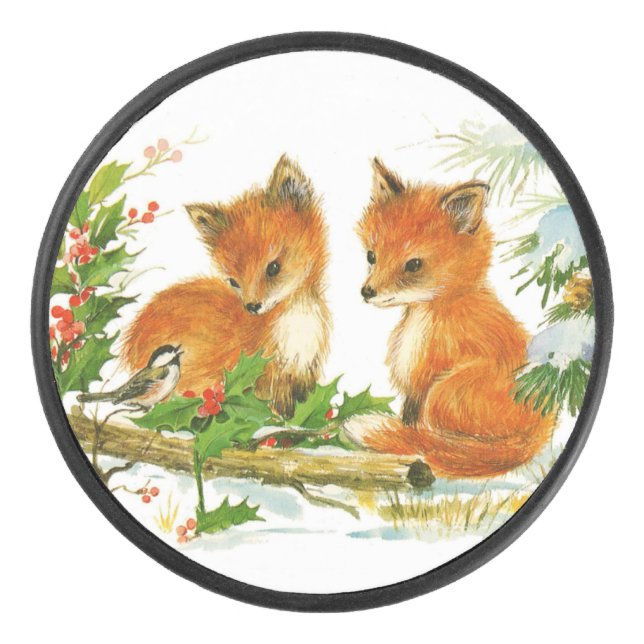 Niedliche Weihnachtsfoxen Eishockey Puck (Vorderseite)