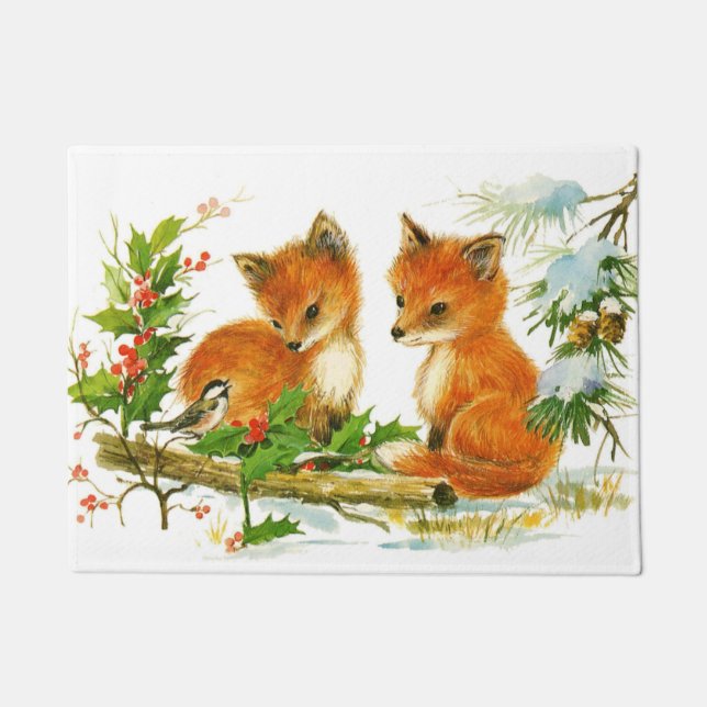 Niedliche Weihnachtsfoxen Fußmatte (Vorderseite)