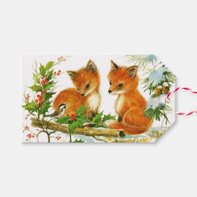 Niedliche Weihnachtsfoxen Geschenkanhänger (Vorderseite (Horizontal))