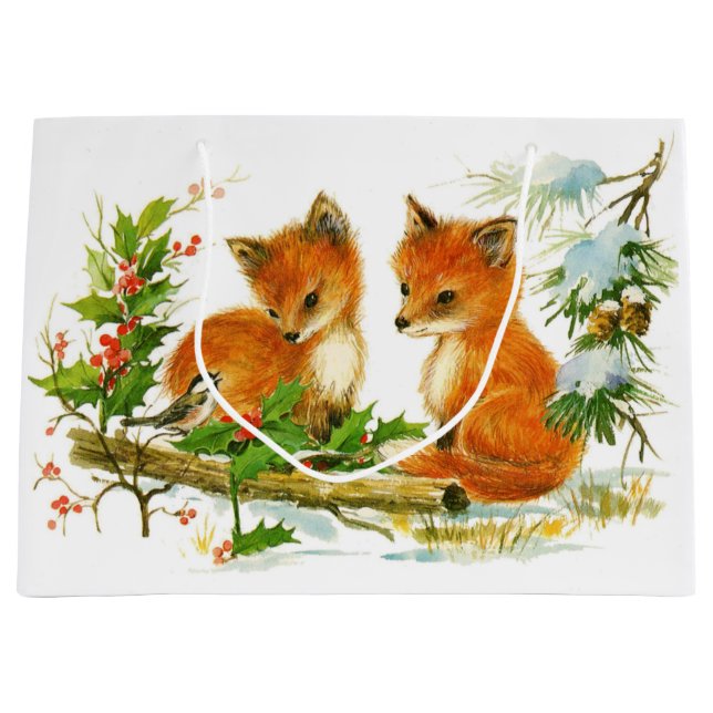 Niedliche Weihnachtsfoxen Große Geschenktüte (Vorderseite)
