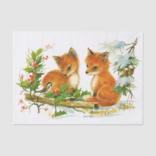 Niedliche Weihnachtsfoxen Seidenpapier (Vorderseite)