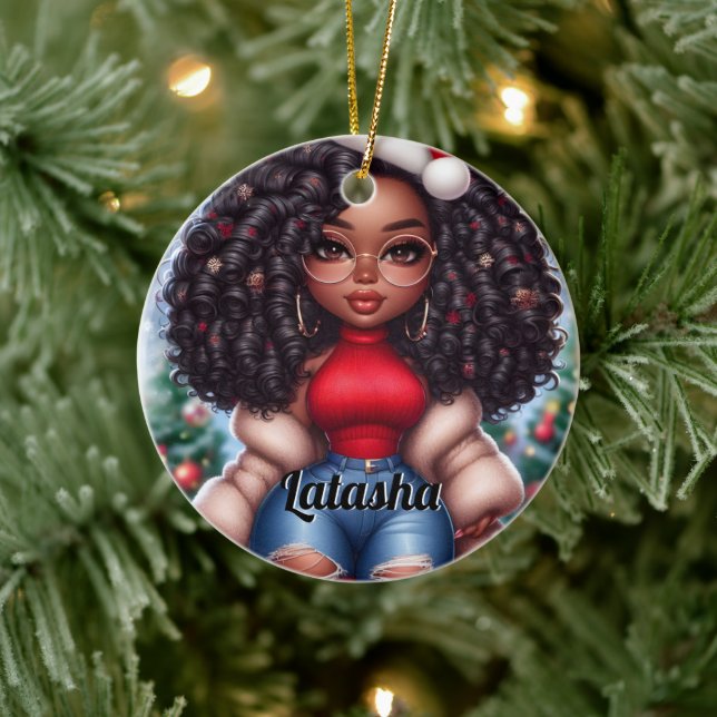 Niedliche Weihnachtsfrau in Afrika Keramik Ornament (Baum)