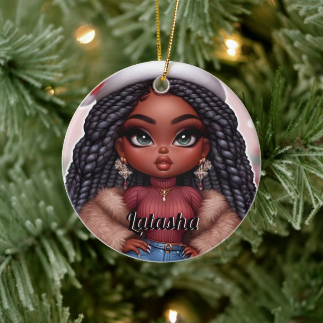 Niedliche Weihnachtsfrau in Afrika Keramik Ornament (Baum)