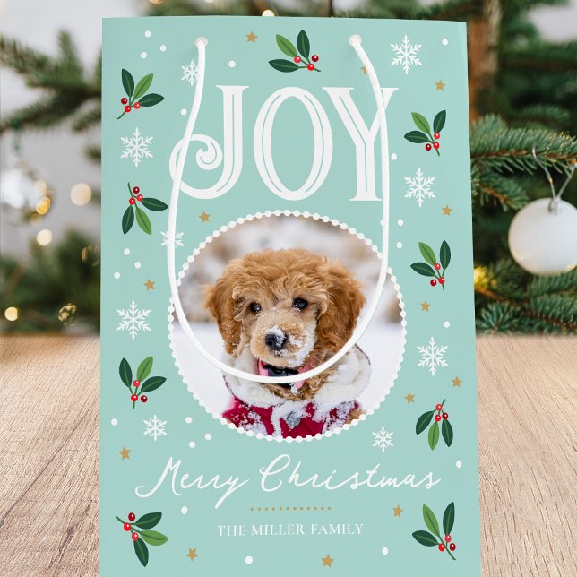 Niedliche Weihnachtsfreude Snowflake Foto Mint Mittlere Geschenktüte (Von Creator hochgeladen)