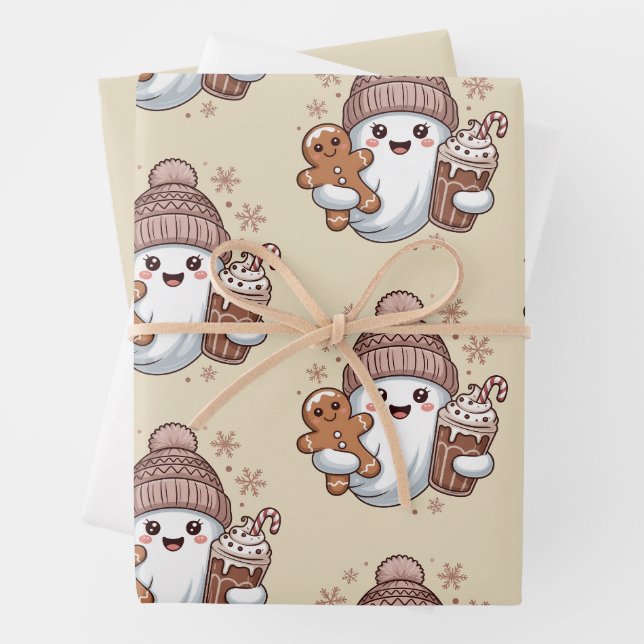 Niedliche Weihnachtsgeister Holiday Spooky Weihnac Geschenkpapier Set (Beispiel)