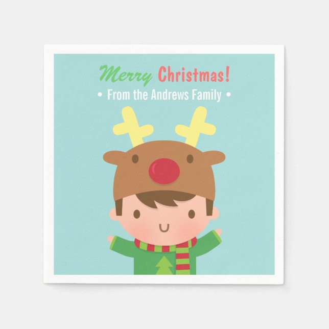 Niedliche Weihnachtsgeschenke für Reindeer Boy Wei Serviette (Vorderseite)