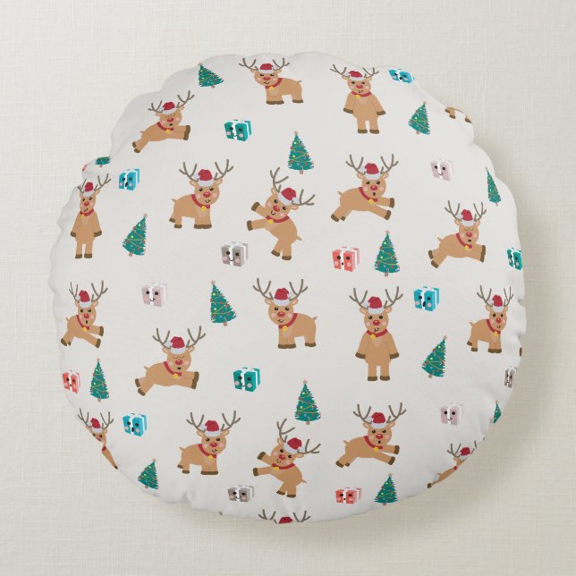 Niedliche Weihnachtsgeschenke und Baummuster Rundes Kissen (Vorderseite)