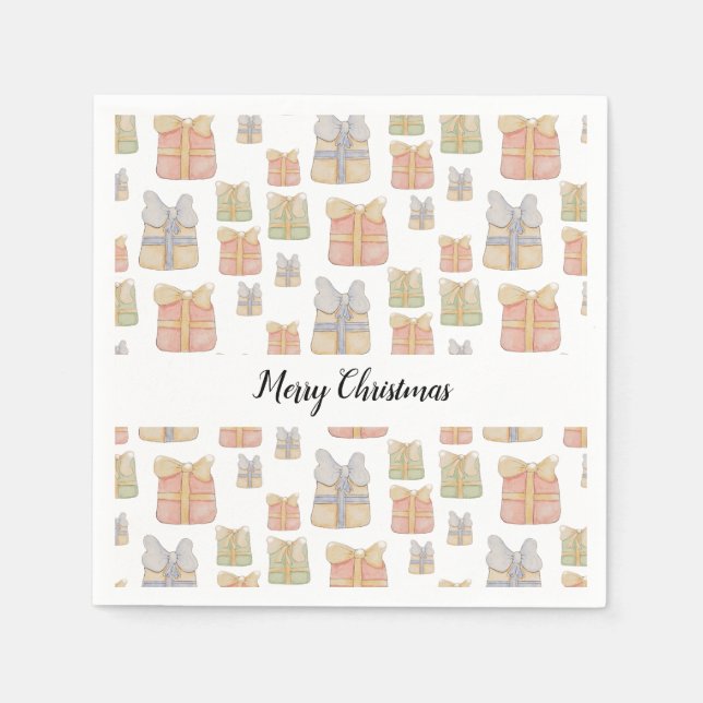 Niedliche Weihnachtsgeschenke Wasserfarbe Kunst Serviette (Vorderseite)