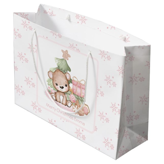 Niedliche Weihnachtsgeschenktasche für Mädchen Große Geschenktüte (Rückseite Schrägansicht)