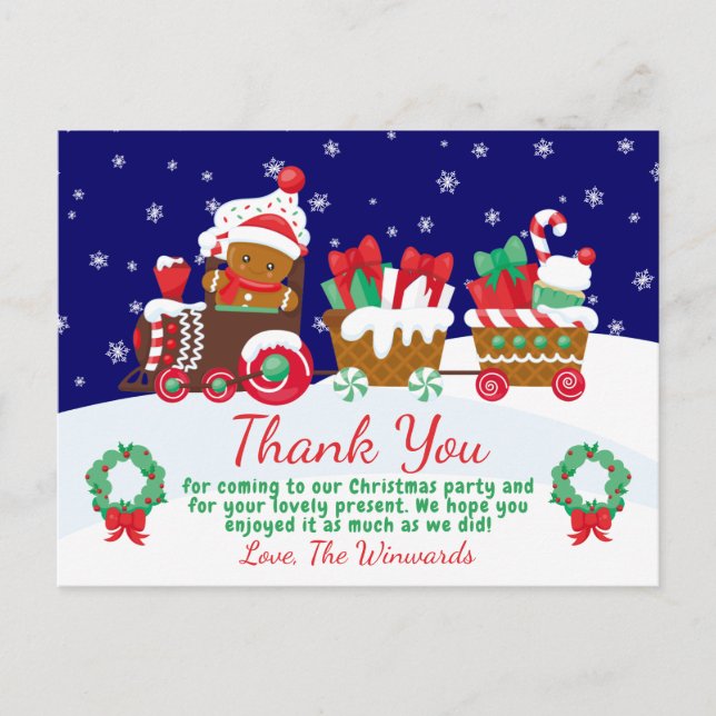 Niedliche Weihnachtsgingerbrotbahn Vielen Dank Postkarte (Vorderseite)