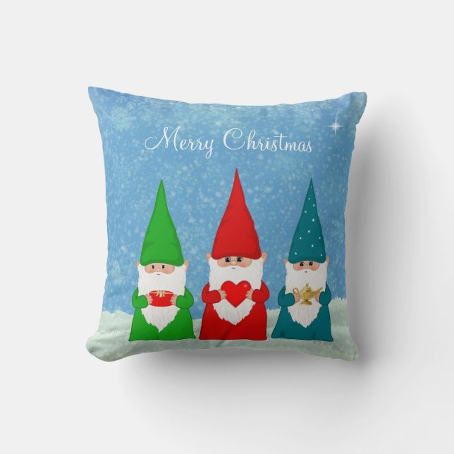 Niedliche Weihnachtsgnomaden in Blau Rot und Grün  Kissen (Vorderseite)
