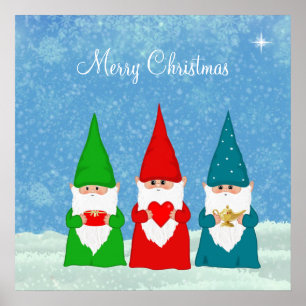 Niedliche Weihnachtsgnomaden in Blau Rot und Grün  Poster