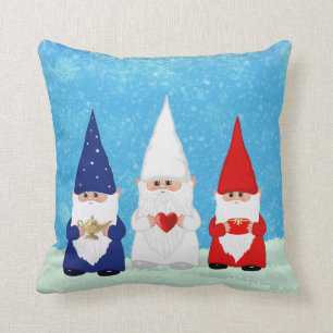 Niedliche Weihnachtsgnomen in Blau Rot und Weiß ge Kissen