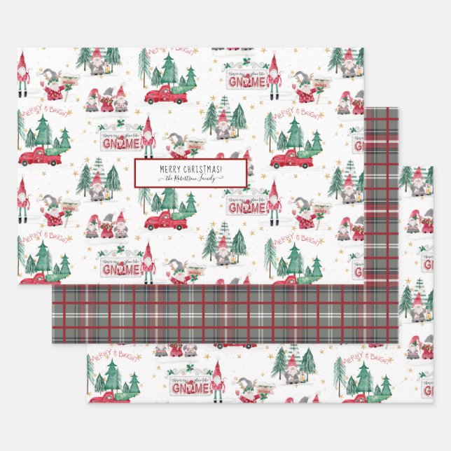 Niedliche Weihnachtsgnomen Merry n Bright Forest T Geschenkpapier Set (Set)