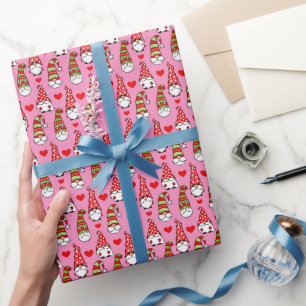 Niedliche Weihnachtsgnomen, Rotes Herz Rosa Geschenkpapier
