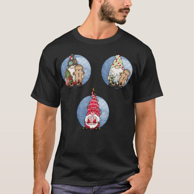 Niedliche Weihnachtsgnomen Version 1 Blue Backgrou T-Shirt (Vorderseite)