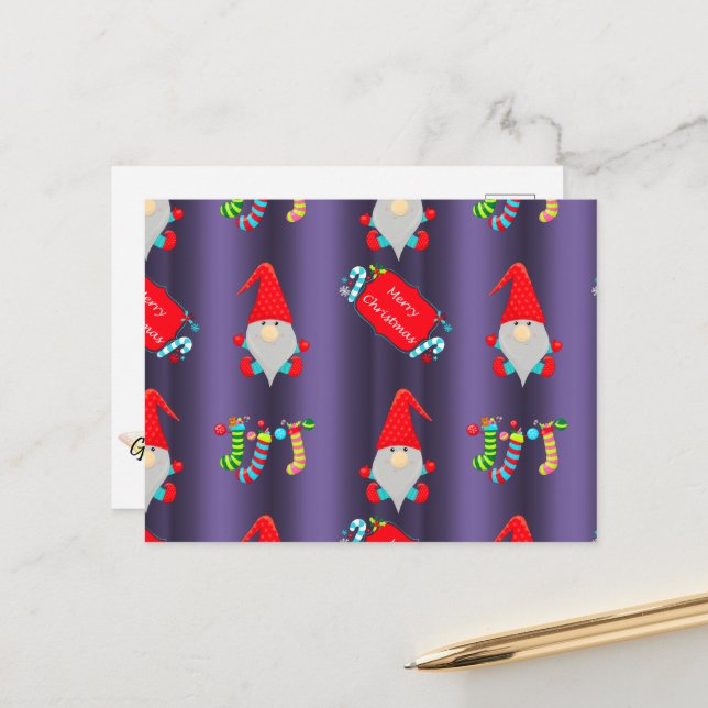 Niedliche Weihnachtsgnomes Blue Postkarte (Vorderseite/Rückseite Beispiel)