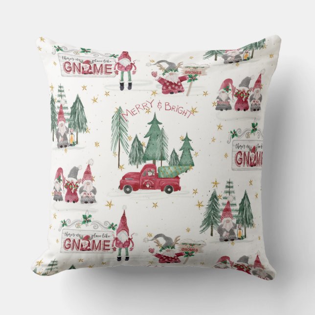 Niedliche Weihnachtsgnomes Rote Lkw-Waldbaumen Hol Kissen (Vorderseite)