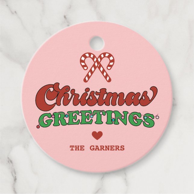 Niedliche Weihnachtsgrüße Retro Geschenkanhänger (Vorderseite)