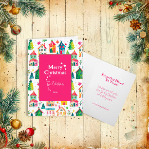 Niedliche Weihnachtshäuser Faltkarte Feiertagskarte