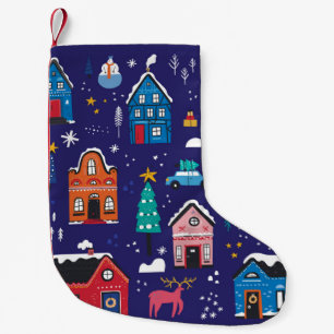 Niedliche Weihnachtshäuser mit Vintagen Illustrat Kleiner Weihnachtsstrumpf