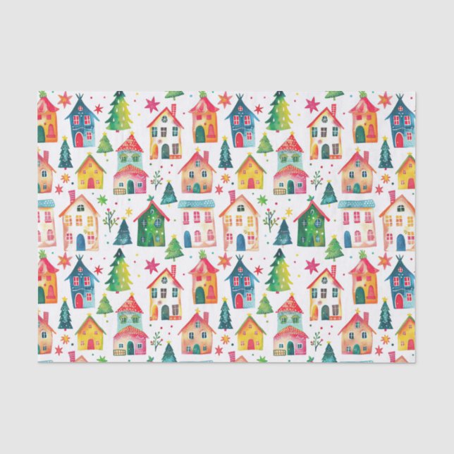 Niedliche Weihnachtshäuser Seidenpapier (Vorderseite)