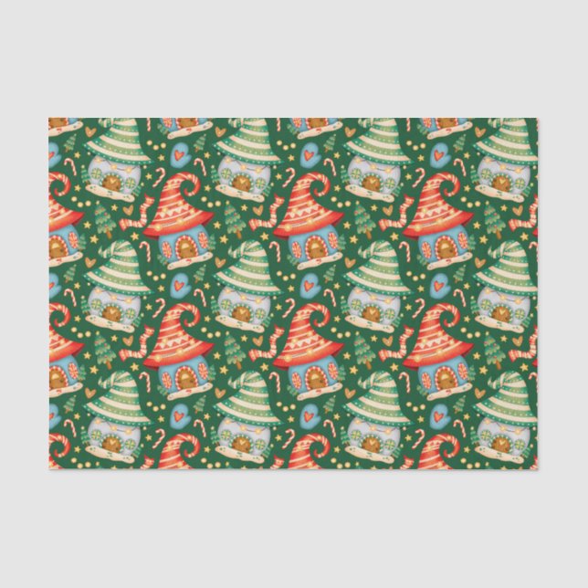 Niedliche Weihnachtshäuser und Candy Canes Seidenpapier (Vorderseite)