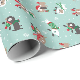 Niedliche Weihnachtshunde auf Minze Geschenkpapier