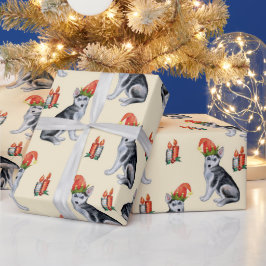 Niedliche Weihnachtshunde mit Weihnachtsmannmützen Geschenkpapier