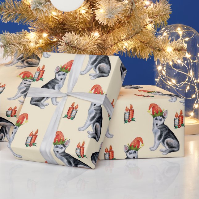 Niedliche Weihnachtshunde mit Weihnachtsmannmützen Geschenkpapier (Feiertage)