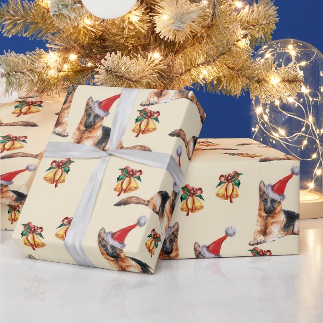 Niedliche Weihnachtshunde mit Weihnachtsmannmützen Geschenkpapier (Feiertage)