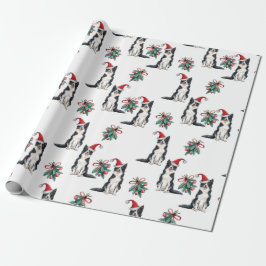 Niedliche Weihnachtshunde mit Weihnachtsmannmützen Geschenkpapier