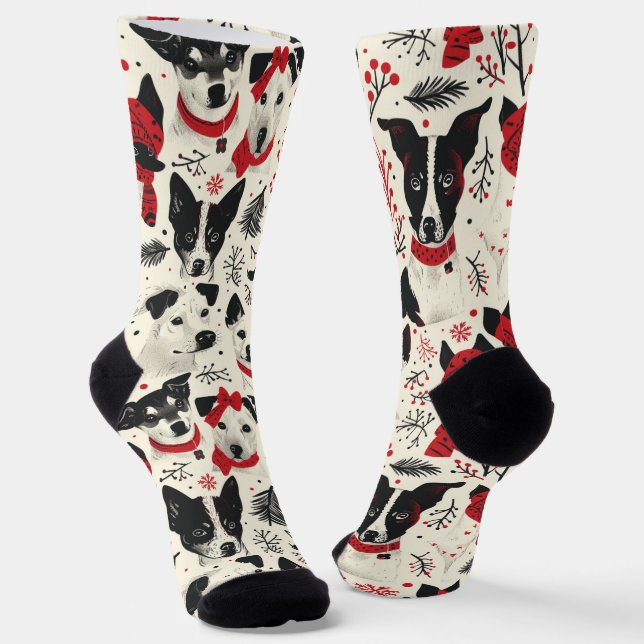 Niedliche Weihnachtshunde Nahtloses Muster Socken (Gewinkelt)