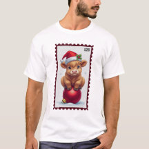 Niedliche Weihnachtsjunge Kuh mit Weihnachtsmannmü