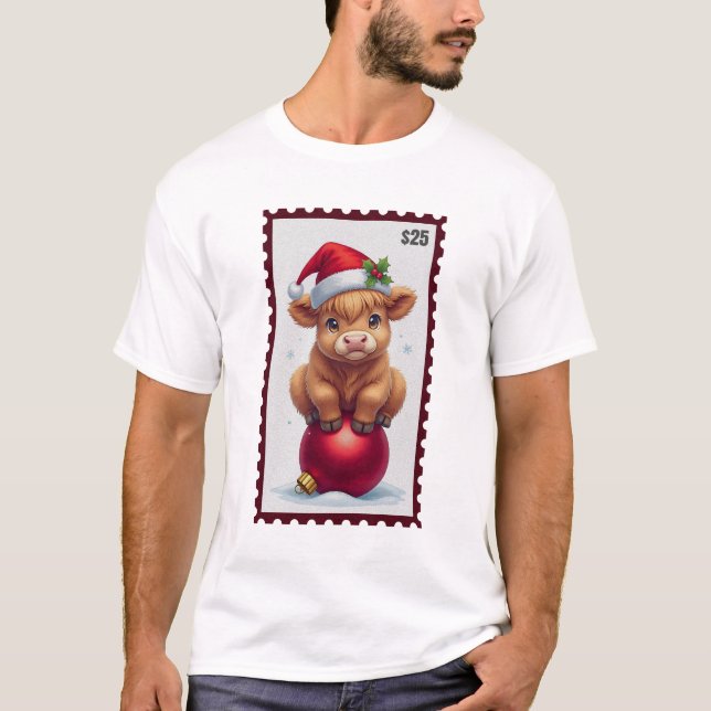 Niedliche Weihnachtsjunge Kuh mit Weihnachtsmannmü T-Shirt (Vorderseite)