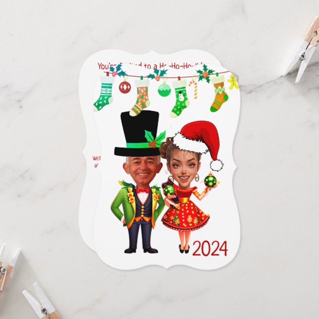 Niedliche Weihnachtskarikatur Einladung (Vorderseite/Rückseite Beispiel)