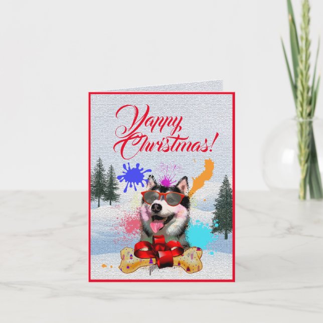 Niedliche Weihnachtskarte des sibirischen Huskys Karte (Vorderseite)
