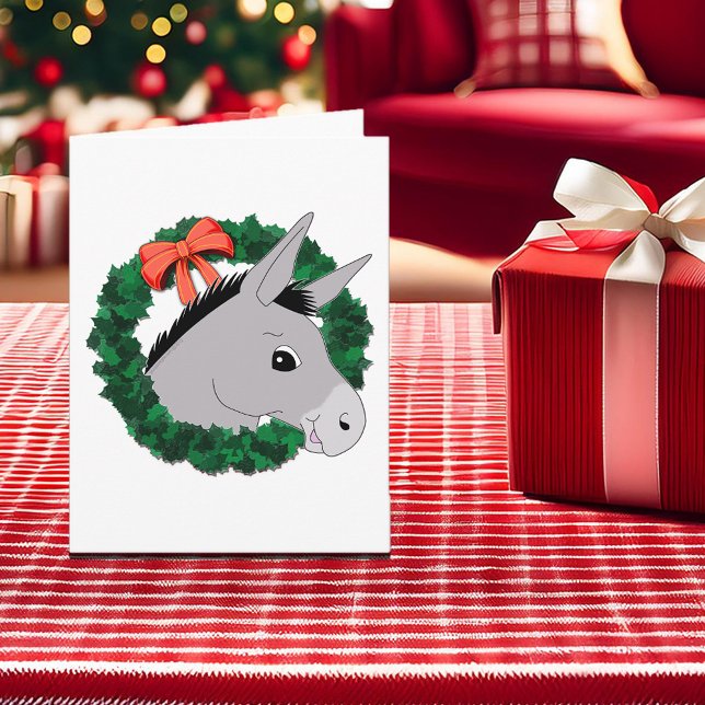 Niedliche Weihnachtskarte für den Donkey Feiertagskarte (Cute Donkey Christmas Wreath Folded Holiday Card)
