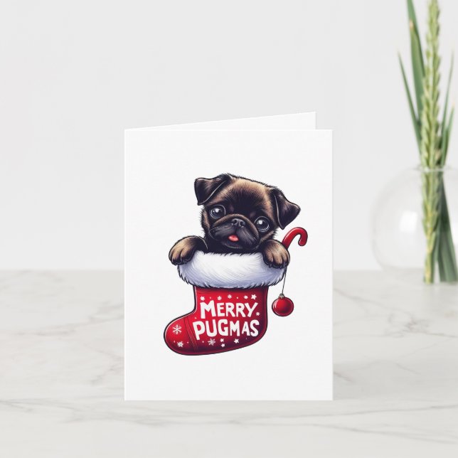 Niedliche Weihnachtskarte "Merry Pugmas" für den M (Vorderseite)
