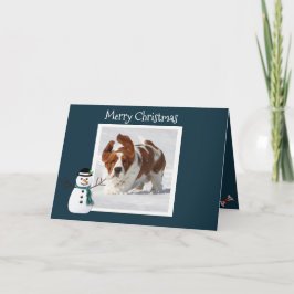 Niedliche Weihnachtskarte mit Basset, Geschenke &  Feiertagskarte