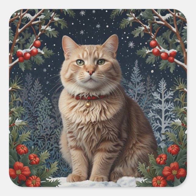Niedliche Weihnachtskätzchen im Winter Quadratischer Aufkleber (Vorderseite)