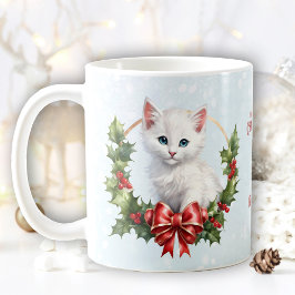 Niedliche Weihnachtskätzchen Schnee Blauer Name Ta Kaffeetasse