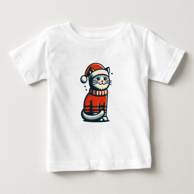 Niedliche Weihnachtskatze Baby T-shirt (Vorderseite)