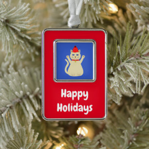 Niedliche Weihnachtskatze Custom Rahmen-Ornament Silber