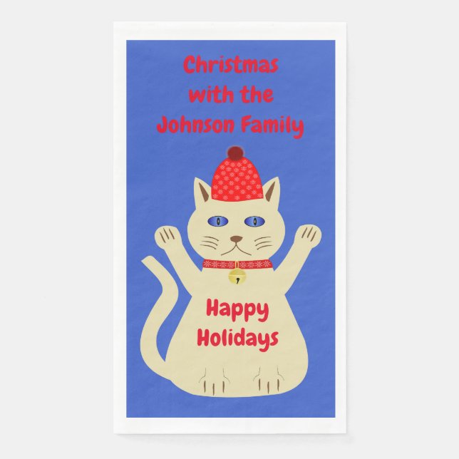 Niedliche Weihnachtskatze Custom Serviette (Vorderseite)