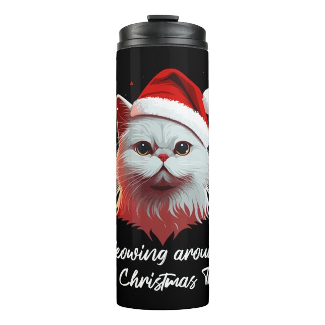 Niedliche Weihnachtskatze Frauen Männer Kinder Wit Thermosbecher (Vorderseite)