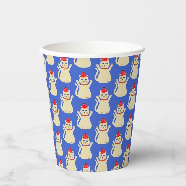 Niedliche Weihnachtskatze Gemustert Pappbecher (Vorderseite)
