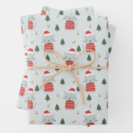 Niedliche Weihnachtskatze Geschenkpapier Set