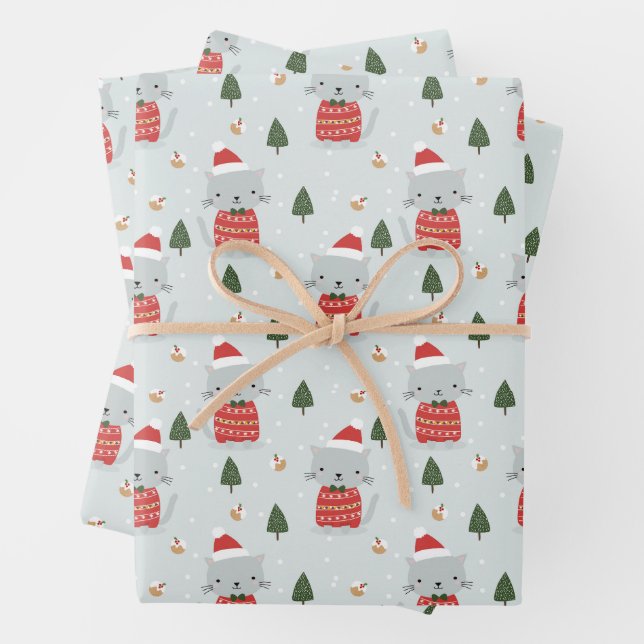 Niedliche Weihnachtskatze Geschenkpapier Set (Beispiel)