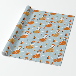 Niedliche Weihnachtskatze im Strumpf Blaue Schneef Geschenkpapier